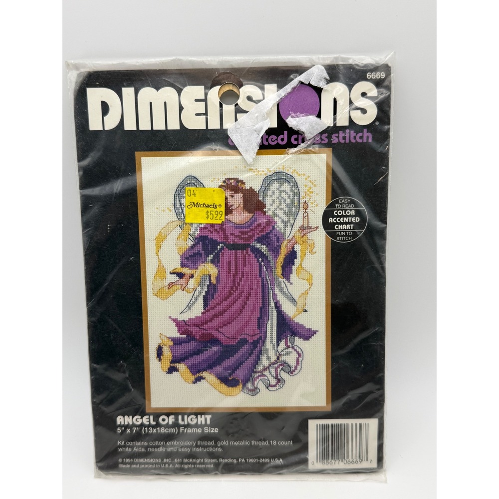 Dimensions Angel of Light Counted Cross Stitch Kit 6669 Vintage 1994 Purple Gold